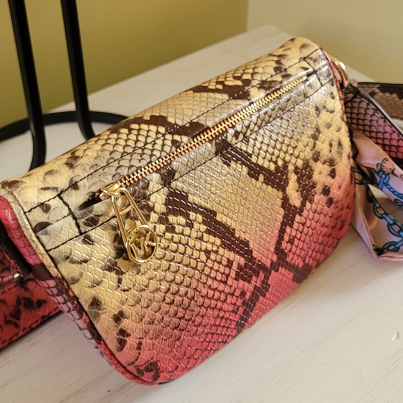 Slater XS Embossed Leather Sling Pack Messenger In Dahlia Multi/gold Leather - Picture 8 of 12